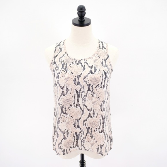 Express XS Split Back Snakeskin  White Black Pink Blouse Top Sleeveless Round Ne - Picture 1 of 8